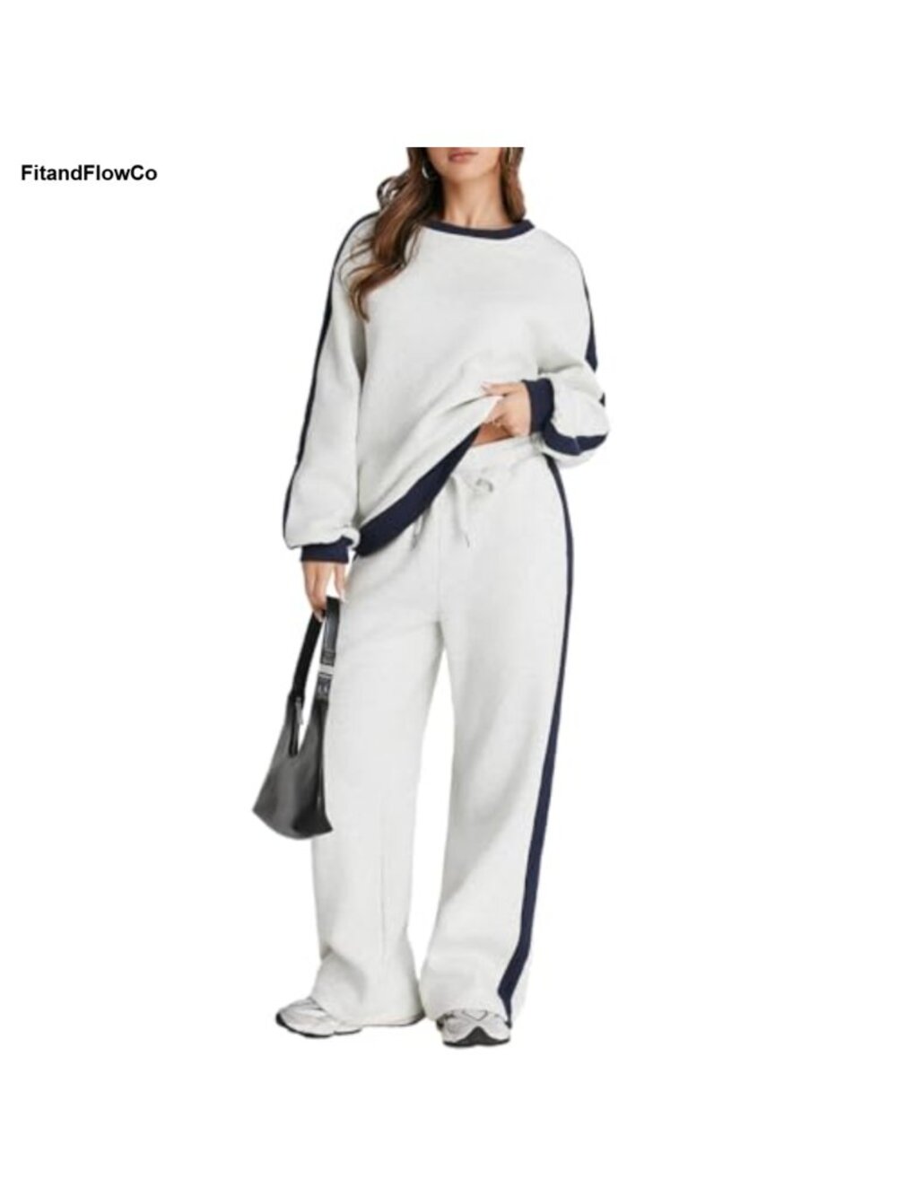 Fleece Sweatsuit 2 Piece Lounge Set Long Sleeve Sweatshirt Drawstring Pants